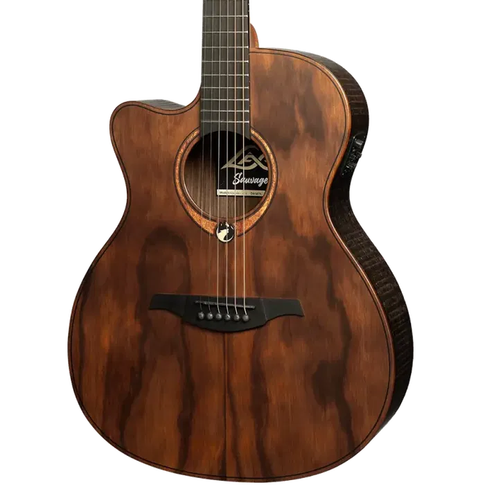 LAG Guitarra Acústica Auditorium Cutway A/E Natural Satinado Electroacústica Folk Zurdos Tapa Sólida Brankowood