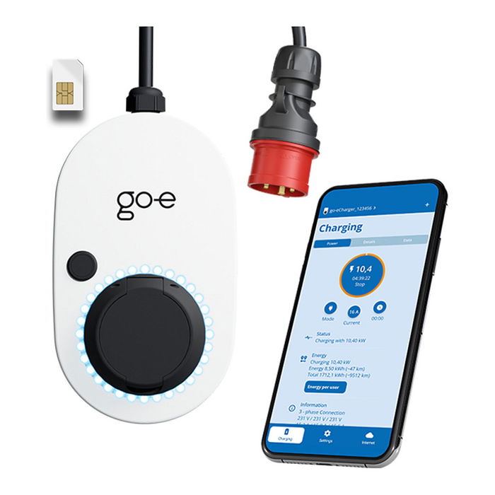 go-e Charger Gemini flex 2.0, Mobile Ladestation 22 kW (32A 3-phasig) mit 4G/LTE, Farbe weiss/schwarz