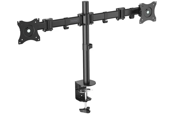 Digitus DA-90349 Soporte de Mesa para 2 Pantallas hasta 27", 16 kg, VESA 100x100/75x75 mm, Negro - Certificado Ergonómico IGR