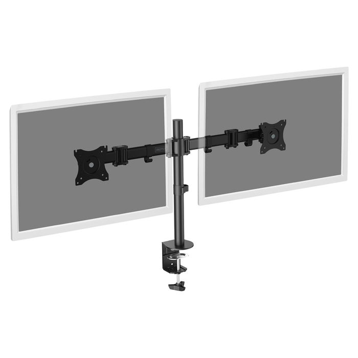 Digitus Soporte de Monitor Doble DA-90349 para 2 Pantallas de hasta 68.6 cm (27"), Soporte de Escritorio, 8 kg por Brazo, Negro