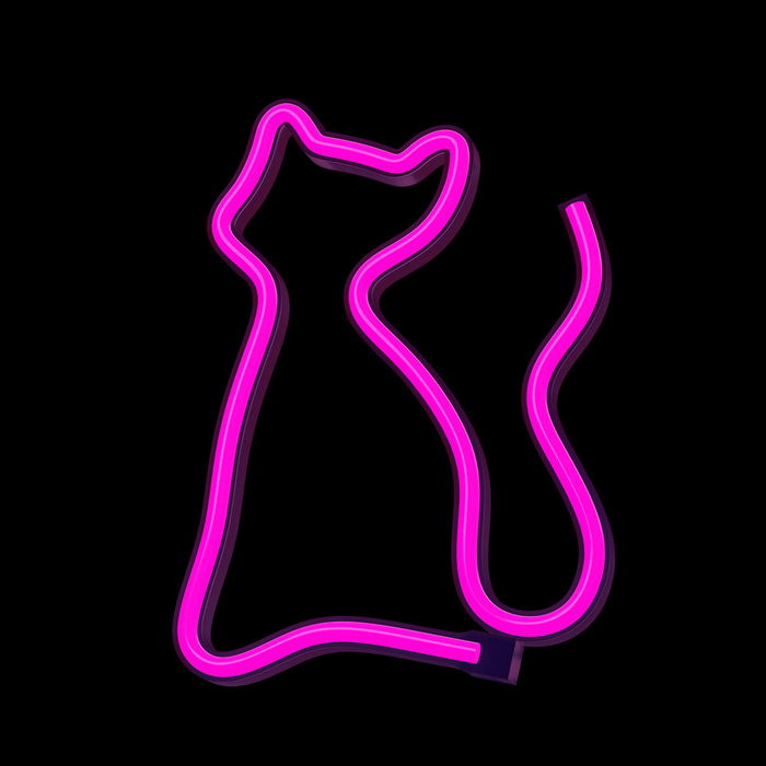 Forever Lámpara de Sobremesa Neon LED Decorativa, Diseño Gato, Color Rosa, Luz Cálida, Alimentación USB/Pilas