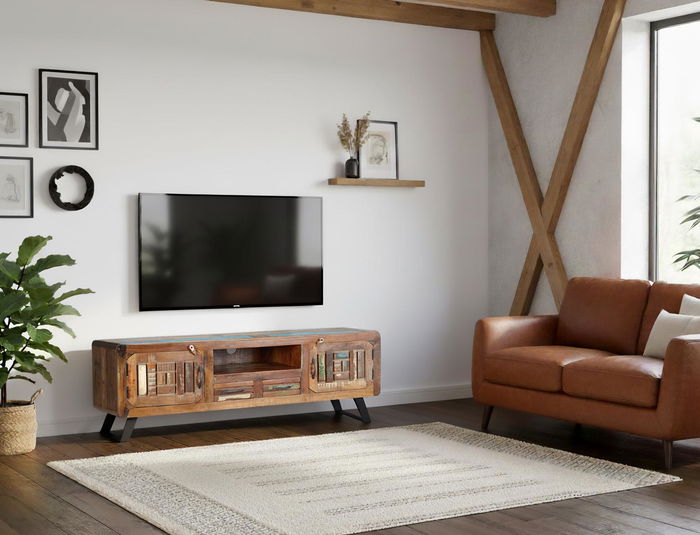 Giner Y Colomer Mueble TV 2 Puertas 2 Cajones Madera Reciclada Multicolor Giner Y Colomer Mueble TV 2 Puertas 2 Cajones Madera Reciclada Multicolor