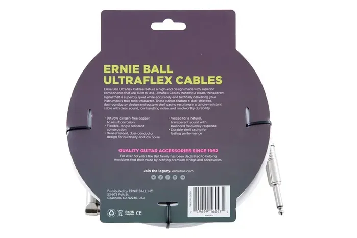 ERNIEBALL Ultraflex Jack-Jack Angulado Blanco - 5 m.