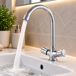 GreenIce Grifo de Lavabo Bimando de Caño Alto, Cromado