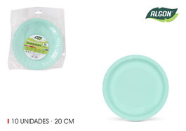 Algon Set 10 Platos Carton Aguamarina Soja 20 cm (36 Unidades)