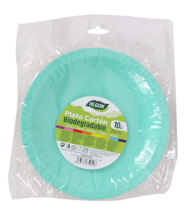 Algon Set 10 Platos Carton Aguamarina Soja 20 cm (36 Unidades)