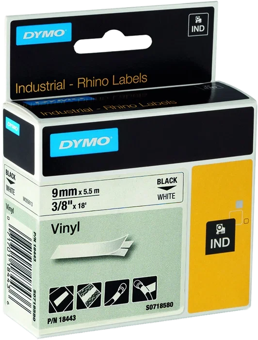 Dymo Rhino Cinta ID1-9 Negro sobre Blanco 9mm x 5,5m