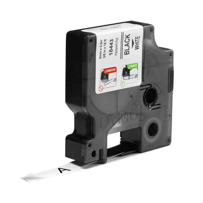 Dymo Rhino Cinta ID1-9 Negro sobre Blanco 9mm x 5,5m