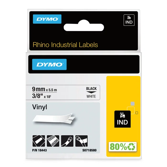 Dymo Rhino Cinta ID1-9 Negro sobre Blanco 9mm x 5,5m