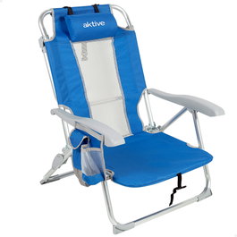 Aktive Silla de playa y tumbona 7 posiciones azul con cojín y bolsillos