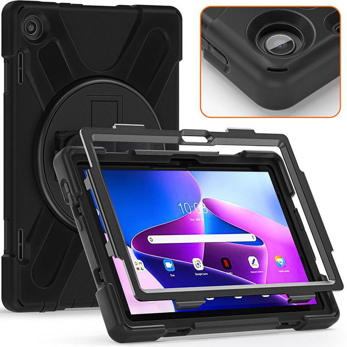 eSTUFF Funda a prueba de golpes Defender para Lenovo TAB M10 3ra Gen 10.1 (TB-328FU/TB-328XU) Negro con soporte giratorio