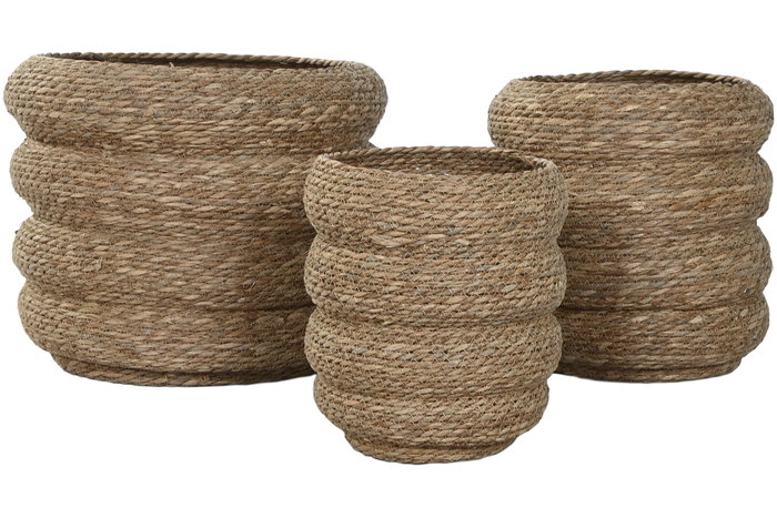 DKD Home Decor Macetero Marron Fibra Trenzada 42 x 39 x 42 cm Set de 3 DKD Home Decor Macetero Marron Fibra Trenzada 42 x 39 x 42 cm Set de 3