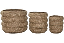 DKD Home Decor Macetero Marron Fibra Trenzada 42 x 39 x 42 cm Set de 3