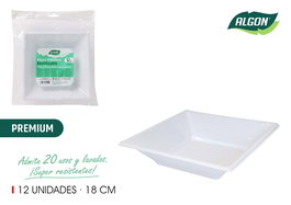 Algon Set 12 Platos Cuadrados Plástico Premium 18 cm (24 Unidades)