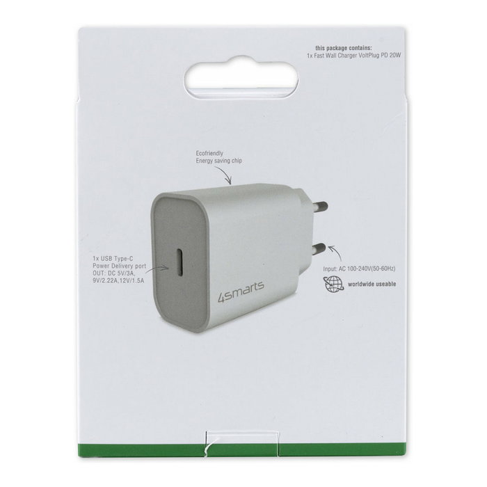 4smarts VoltPlug single PD 20W Cargador USB Tipo C Blanco 20W