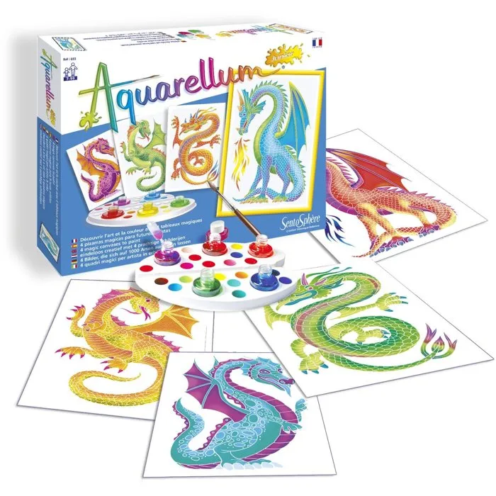 Sentosphere SEN3373910006934 Acuarela Aquarellum Junior Kit Dragones, 5 Colores, Delineado Papel Vitela, a Partir de 7 Años