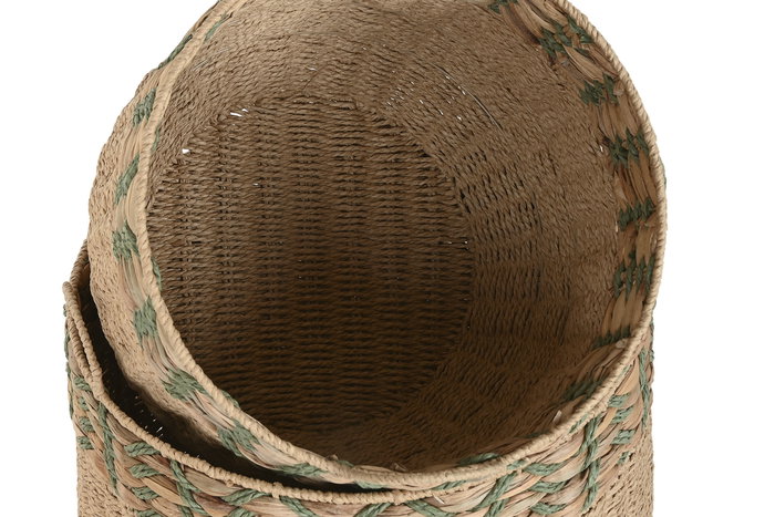 DKD Home Decor Cesta Tropical Verde Natural Fibra 50 x 44 x 50 cm Set de 2