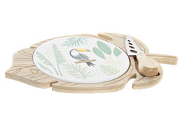 DKD Home Decor Set de 3 Tablas de Aperitivo Tropical en Gres y Bambú de 28x18x3 cm