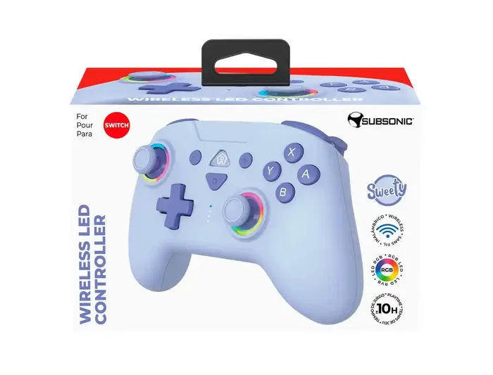 Wondee Mando inalámbrico Subsonic Wireless LED azul para Nintendo Switch, Switch OLED, Switch Lite, con giroscopio, 2 botones traseros programables y vibración ajustable