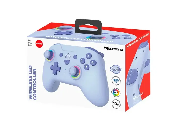 Wondee Mando inalámbrico Subsonic Wireless LED azul para Nintendo Switch, Switch OLED, Switch Lite, con giroscopio, 2 botones traseros programables y vibración ajustable