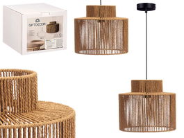 Giftdecor Lámpara de Techo Cilindro con Detalle de Cuerda, Color Negro/Marrón, 30x25x30 cm, Para Bombilla E27 (Set de 4)