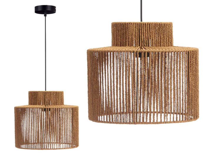 Giftdecor Lámpara de Techo Cilindro con Detalle de Cuerda, Color Negro/Marrón, 30x25x30 cm, Para Bombilla E27 (Set de 4)