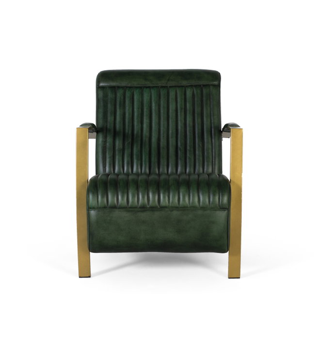 GINER Y COLOMER Sillón tapizado en piel bovina verde con estructura dorada