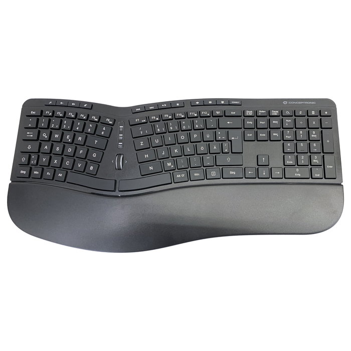 Conceptronic ORAZIO02DE Teclado y Ratón Inalámbricos Ergonómicos QWERTZ Curvo Negro con Diseño Alemán para Oficina