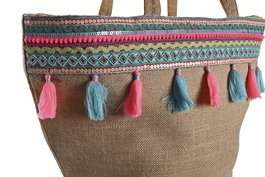 DKD Home Decor Bolso Mediterraneo Natural Multicolor 19 x 63 x 58 cm (2 Unidades) Yute Algodon Polyester