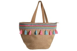 DKD Home Decor Bolso de Yute y Algodón Natural 58x19x63 cm, Pack de 2