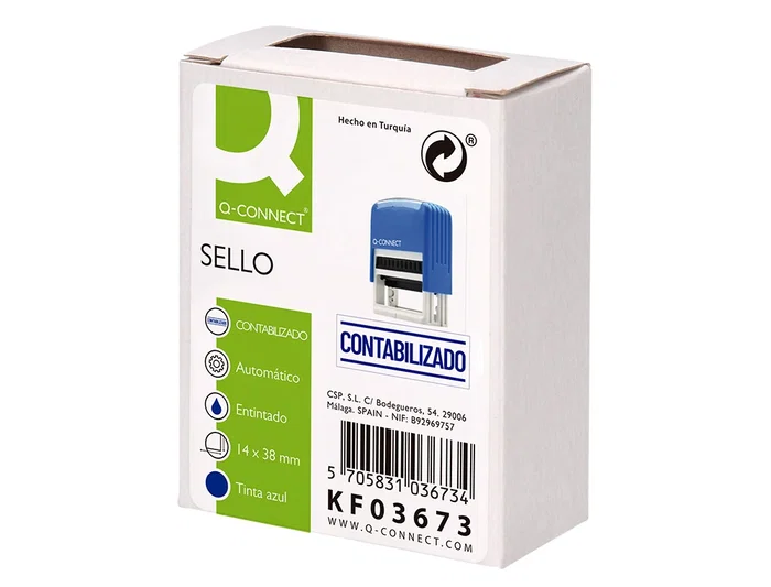 Q-connect Sello Entintado Automatico Contabilizado, Almohadilla 14x38 mm Color Azul Q-connect Sello Entintado Automatico Contabilizado, Almohadilla 14x38 mm Color Azul