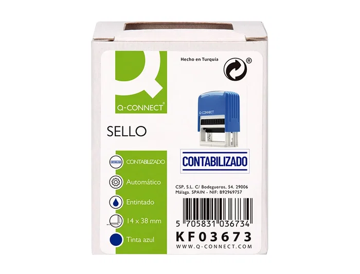 Q-connect Sello Entintado Automatico Contabilizado, Almohadilla 14x38 mm Color Azul Q-connect Sello Entintado Automatico Contabilizado, Almohadilla 14x38 mm Color Azul