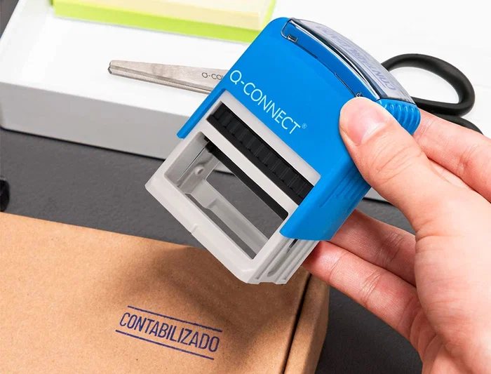 Q-connect Sello Entintado Automatico Contabilizado, Almohadilla 14x38 mm Color Azul Q-connect Sello Entintado Automatico Contabilizado, Almohadilla 14x38 mm Color Azul