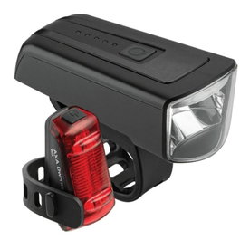 AXA DWN Juego de Luces Delantera y Trasera Recargable USB-C 70 Lux, Autonomía 12h/7h, StVZO