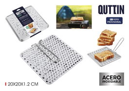 Quttin Tostador de Pan de Acero Inoxidable con Mango Plegable 20 cm x 20 cm x 1.2 cm (12 Unidades)