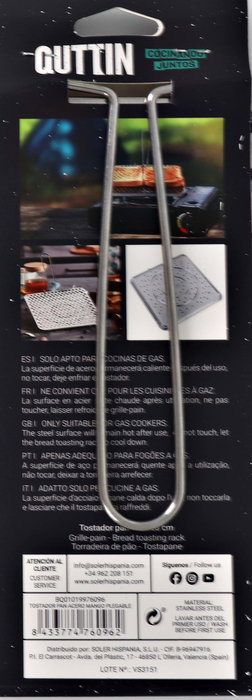Quttin Tostador de Pan de Acero Inoxidable con Mango Plegable 20 cm x 20 cm x 1.2 cm (12 Unidades)