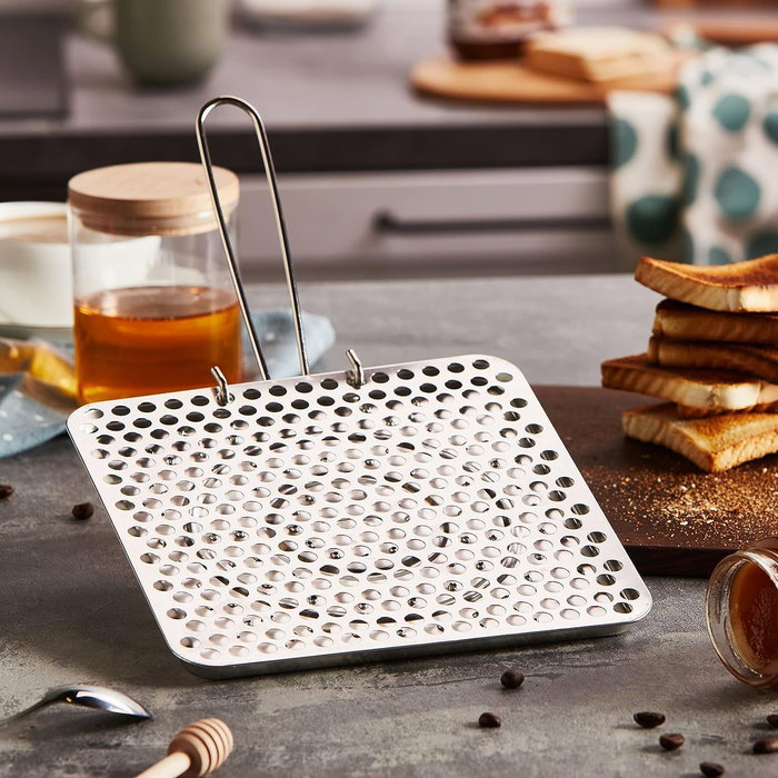 Quttin Tostador de Pan de Acero Inoxidable con Mango Plegable 20 cm x 20 cm x 1.2 cm (12 Unidades)