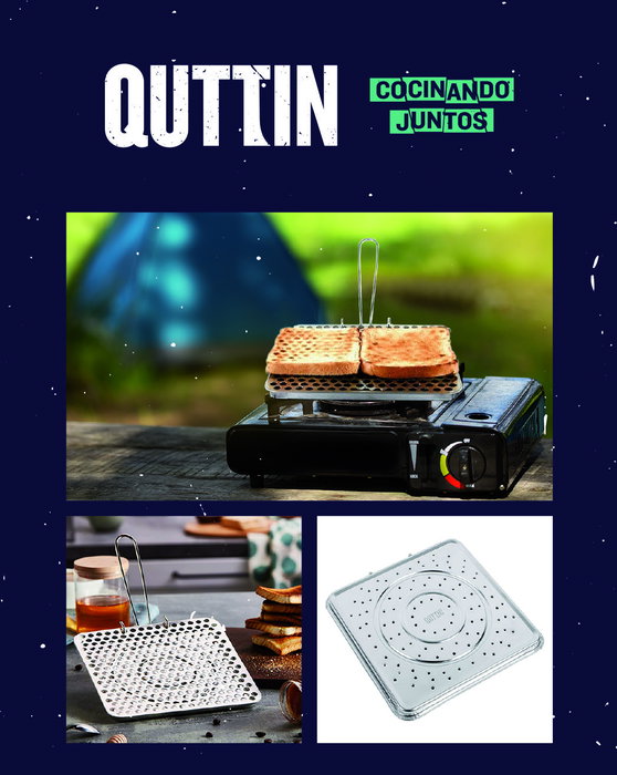 Quttin Tostador de Pan de Acero Inoxidable con Mango Plegable 20 cm x 20 cm x 1.2 cm (12 Unidades)