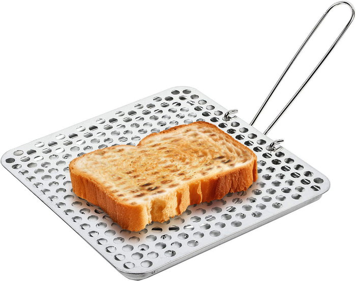 Quttin Tostador de Pan de Acero Inoxidable con Mango Plegable 20 cm x 20 cm x 1.2 cm (12 Unidades)