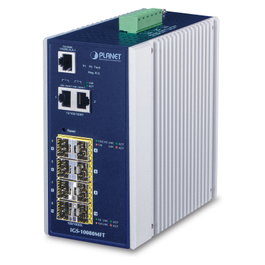 PLANET IGS-10080MFT Switch Industrial Gestionado 2 Puertos Gigabit RJ-45 8 SFP Fibra Óptica Montaje Pared/DIN IP30