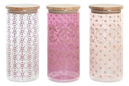 DKD Home Decor Botes de Borosilicato y Bambú 1400ml, Surtido de 3 Colores