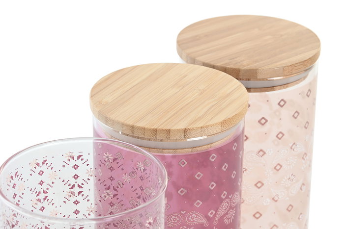 DKD Home Decor Bote Scandi Rosa Blanco Bambu Borosilicato 10 x 22 x 10 cm 1400ml Cierre Hermético