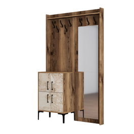Hanah Home Recibidor Nogal y Blanco Mármol 120x200x35cm con Perchero y Estantes
