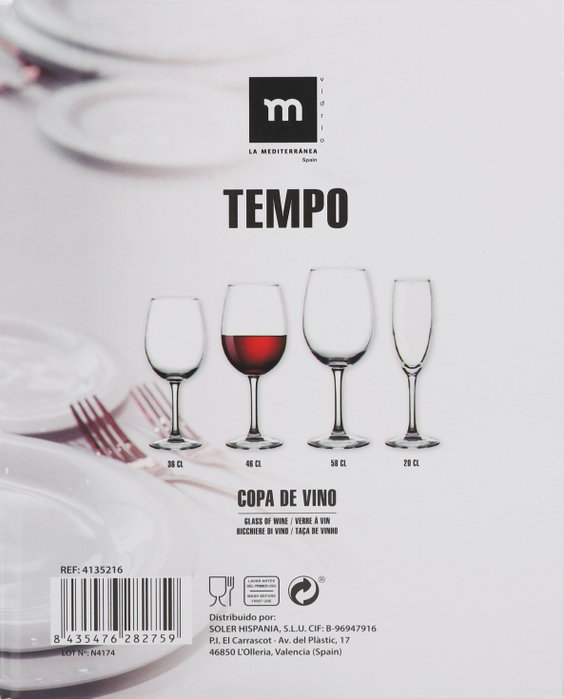 La Mediterranea Copa de Vino Tempo 46 cl (24 Unidades) de Vidrio