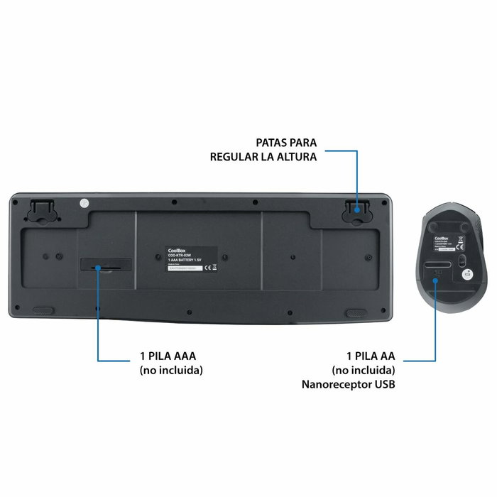 Coolbox Combo Teclado y Ratón Inalámbrico KTR-03W Negro Coolbox Combo Teclado y Ratón Inalámbrico KTR-03W Negro