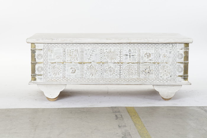 DKD Home Decor Mesa Centro Estilo Indio Blanco Dorado 115 x 60 x 45 cm