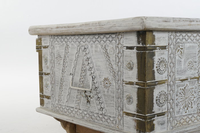 DKD Home Decor Mesa Centro Estilo Indio Blanco Dorado 115 x 60 x 45 cm