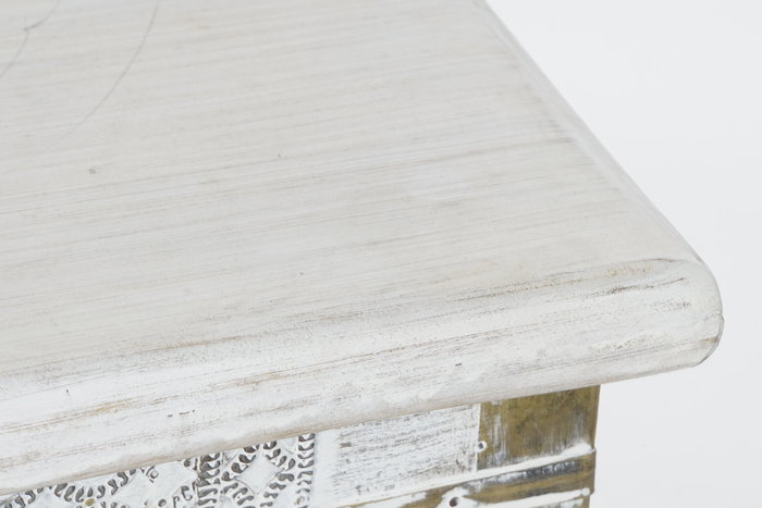 DKD Home Decor Mesa Centro Estilo Indio Blanco Dorado 115 x 60 x 45 cm