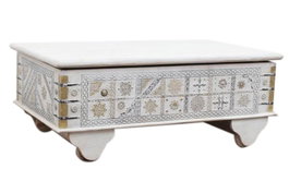 DKD Home Decor Mesa Centro Estilo Indio Blanco Dorado 115 x 60 x 45 cm