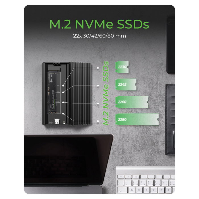 ICY BOX IB-1917M-C32a Caja Externa SSD M.2 NVMe PCIe 4.0, USB-C 3.2 Gen 2x2, 20 Gbit/s, Plug and Play, Negro